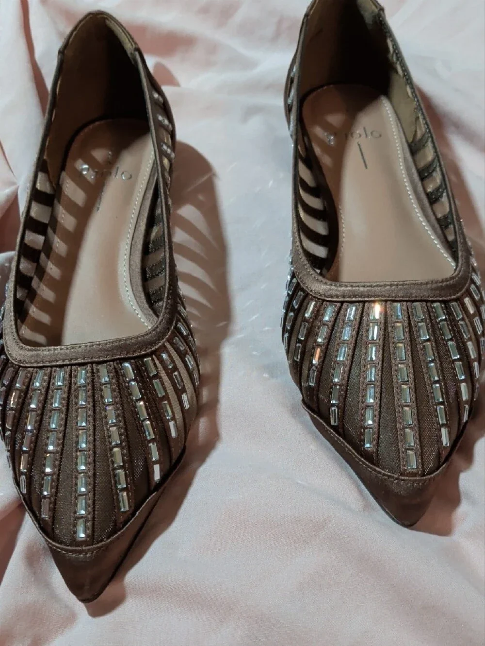 Paolo Chocolate Brown Rhinestone-Trim Pointed Flats